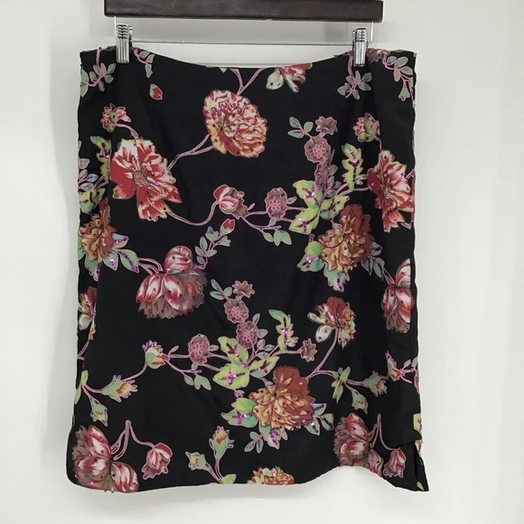 Soft Surroundings Embroidered Sequined Floral Print Straight Skirt Size L - Picture 2 of 8